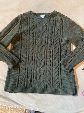 Pine Green Cable Knit Crewneck Sweater - Women